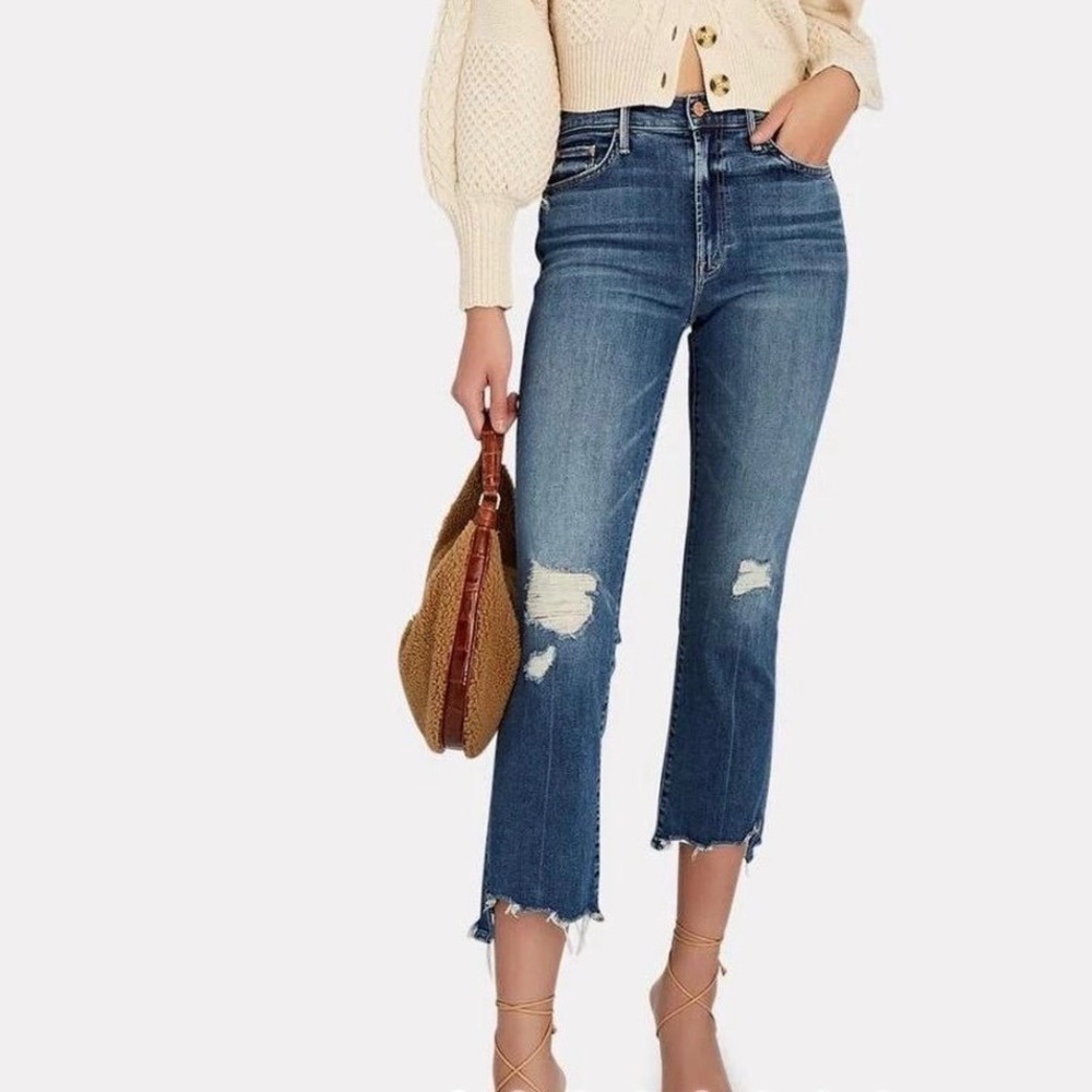Mother The Insider Crop Step Chew Jeans Dancing On Coals Blue High Waist SZ 26